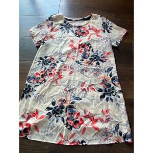 12PM by Mon Ami Floral Striped Mixed Media Shift Dress Navy White Red Large